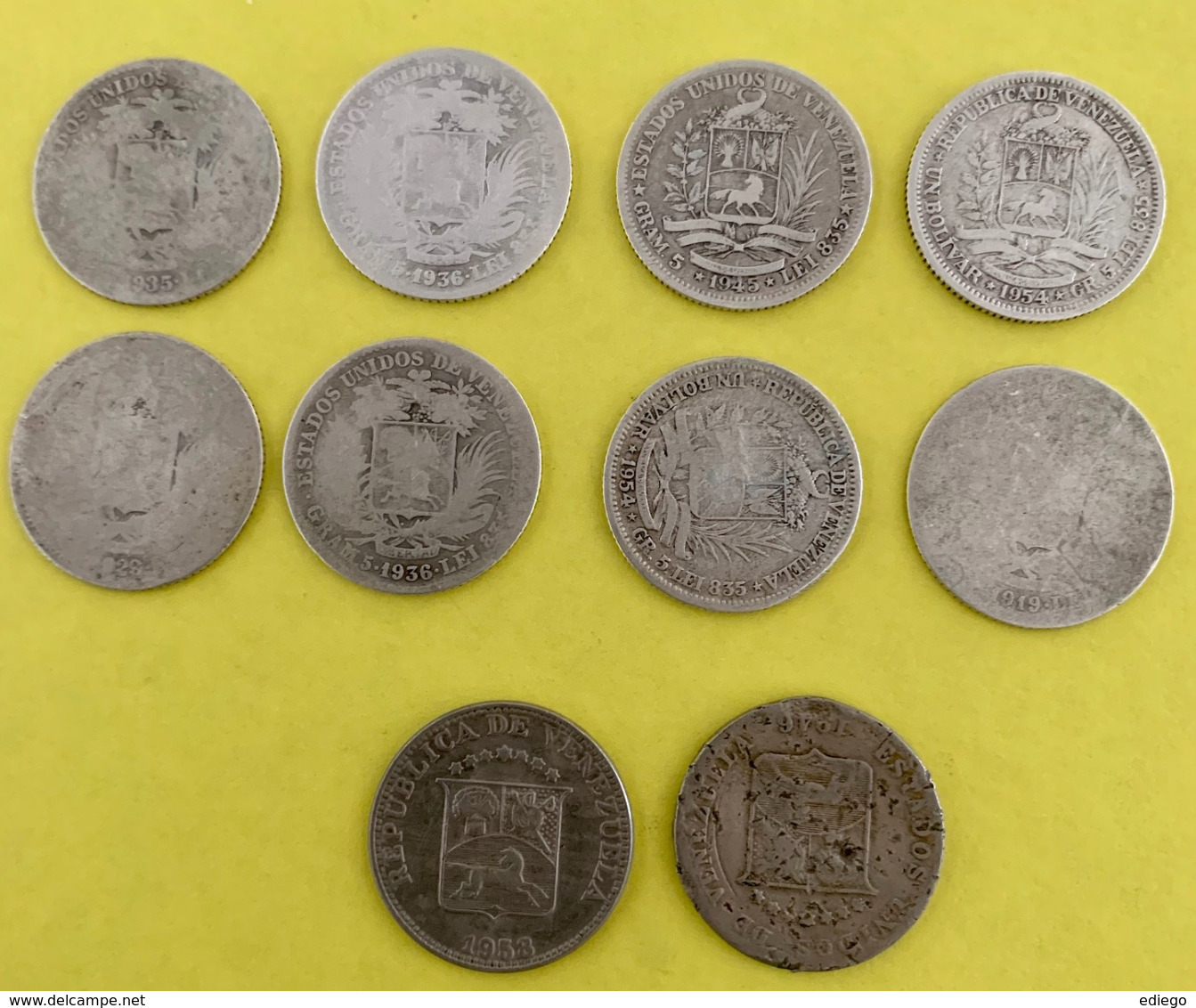 8X BOLIVAR SILVER: 1919 -1929 -1935 - 2X 1936 -1945 - 2X 1954 + 2X 12 1/2 CENTIMOS 1946 - 1958 - Venezuela