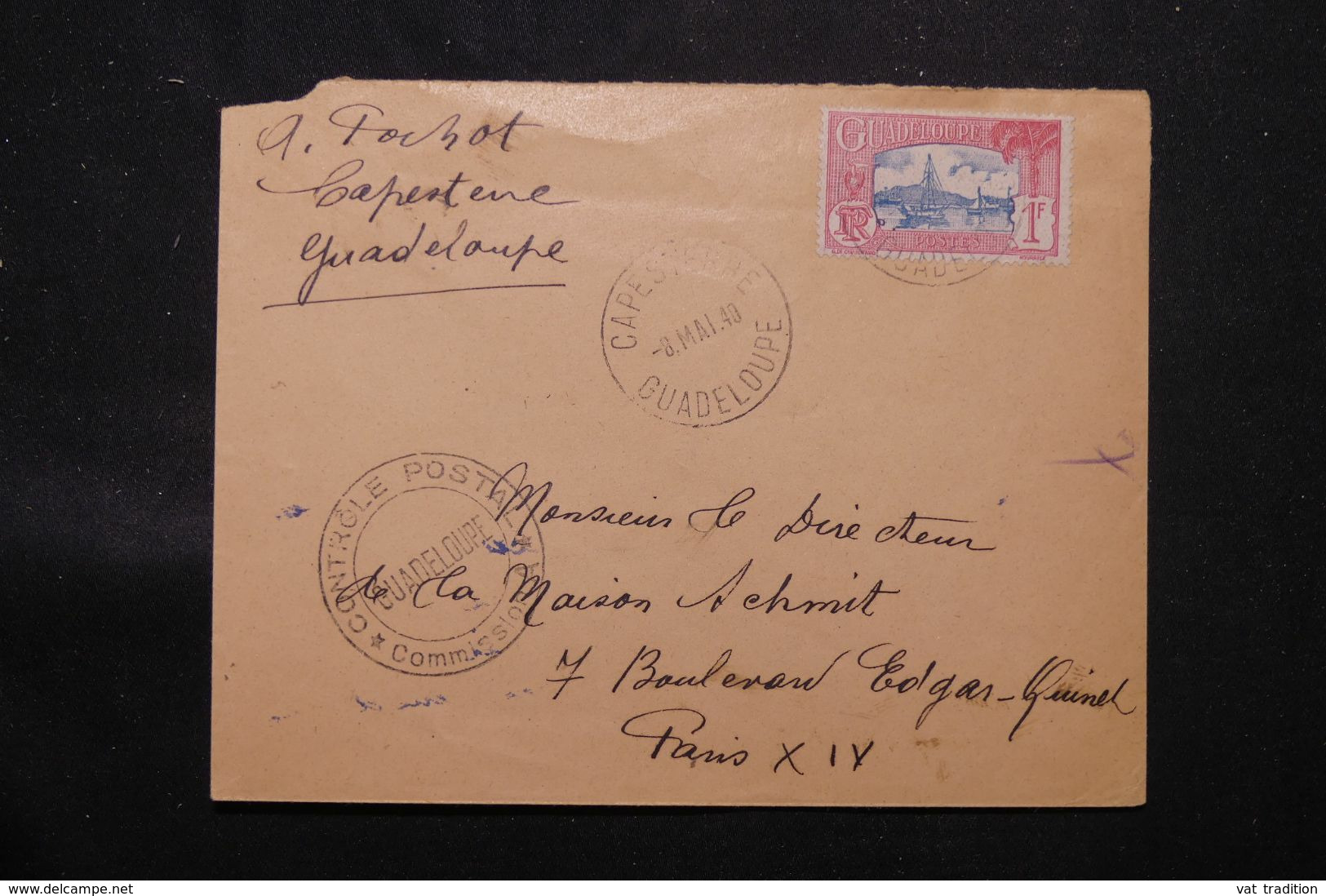 GUADELOUPE - Enveloppe De Capesterre Pour La France En 1940 Avec Cachet De Contrôle Postal  - L 69718 - Covers & Documents