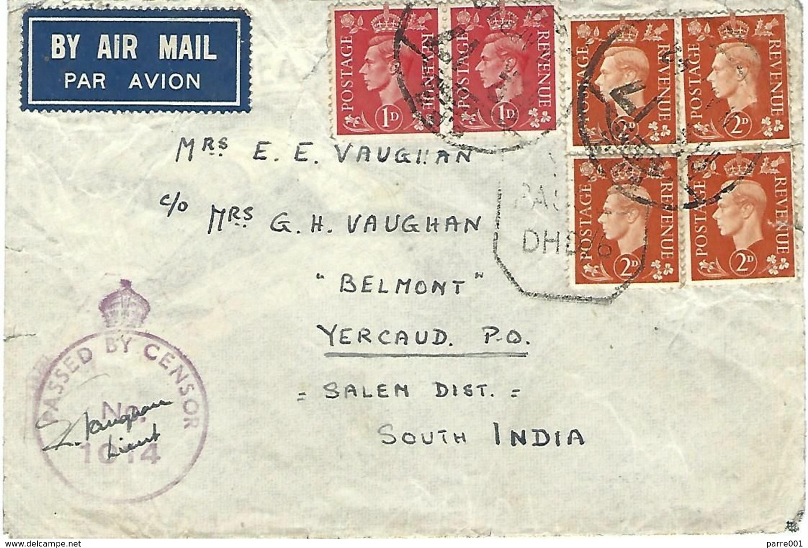 UK 1942 Indian FPO 17 Sidi Hanish Egypt Censor CS-C1 1014 & DHD/6 Cover To Salem India - Militaria