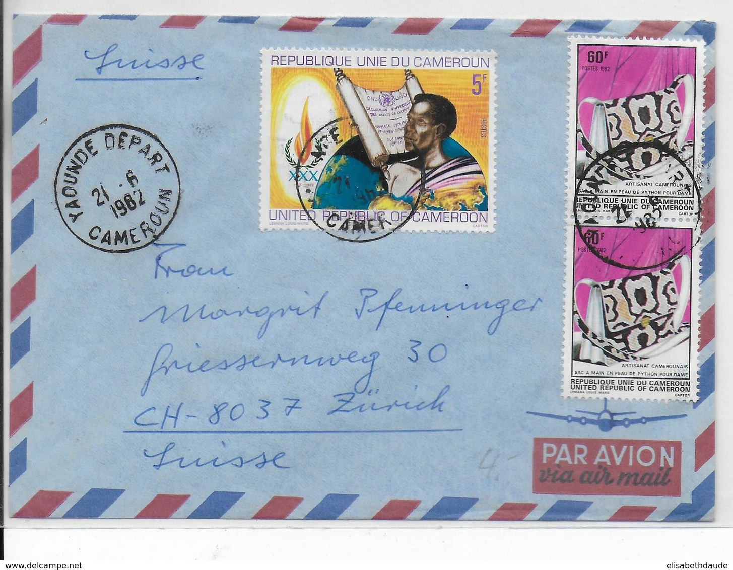 CAMEROUN - 1982 - ENVELOPPE Par AVION De YAOUNDE DEPART => ZÜRICH (SUISSE) - Camerun (1960-...)