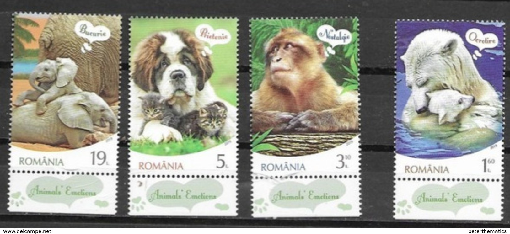 ROMANIA, 2019, MNH,FAUNA, ANIMALS' EMOTIONS, DOGS, MONKEYS, POLAR BEARS, ELEPHANTS, 4v - Elefanten