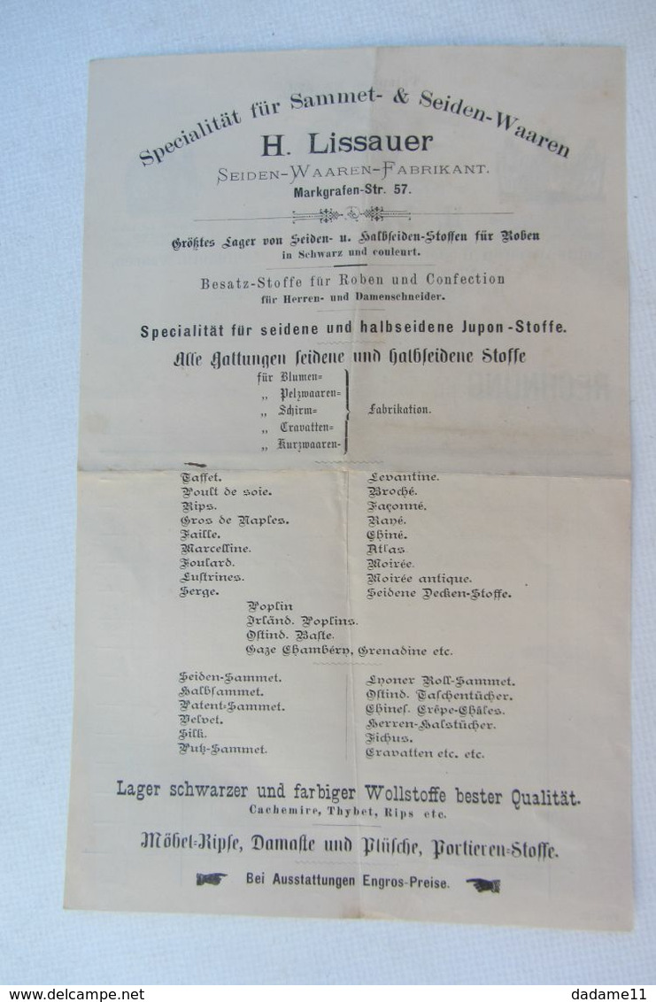 Berlin 1886 H Lissauer Mode - Vestiario & Tessile