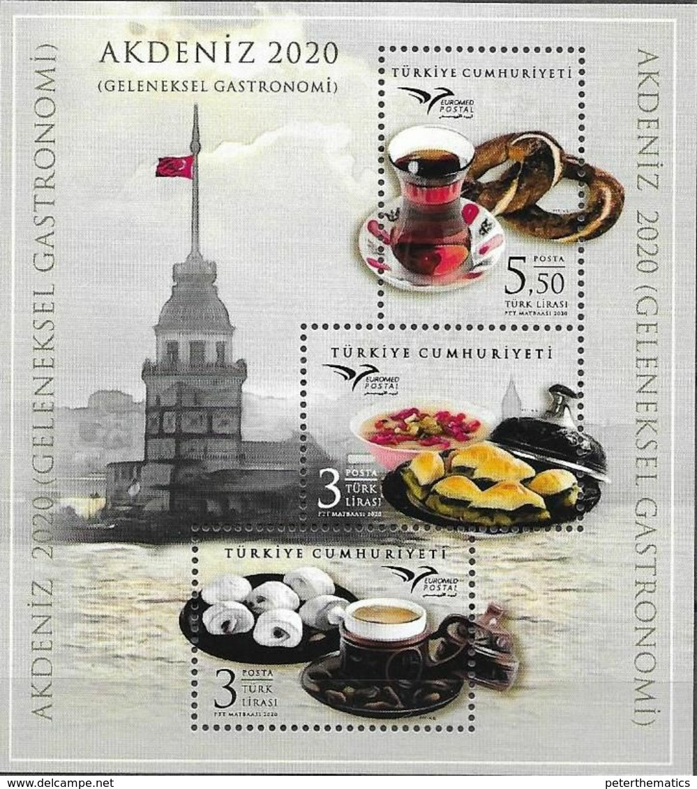 TURKEY, 2020, MNH,EUROMED, GASTRONOMY OF THE MEDITERRANEAN, SWEETS, TEA, COFFEE, SHEETLET - Food