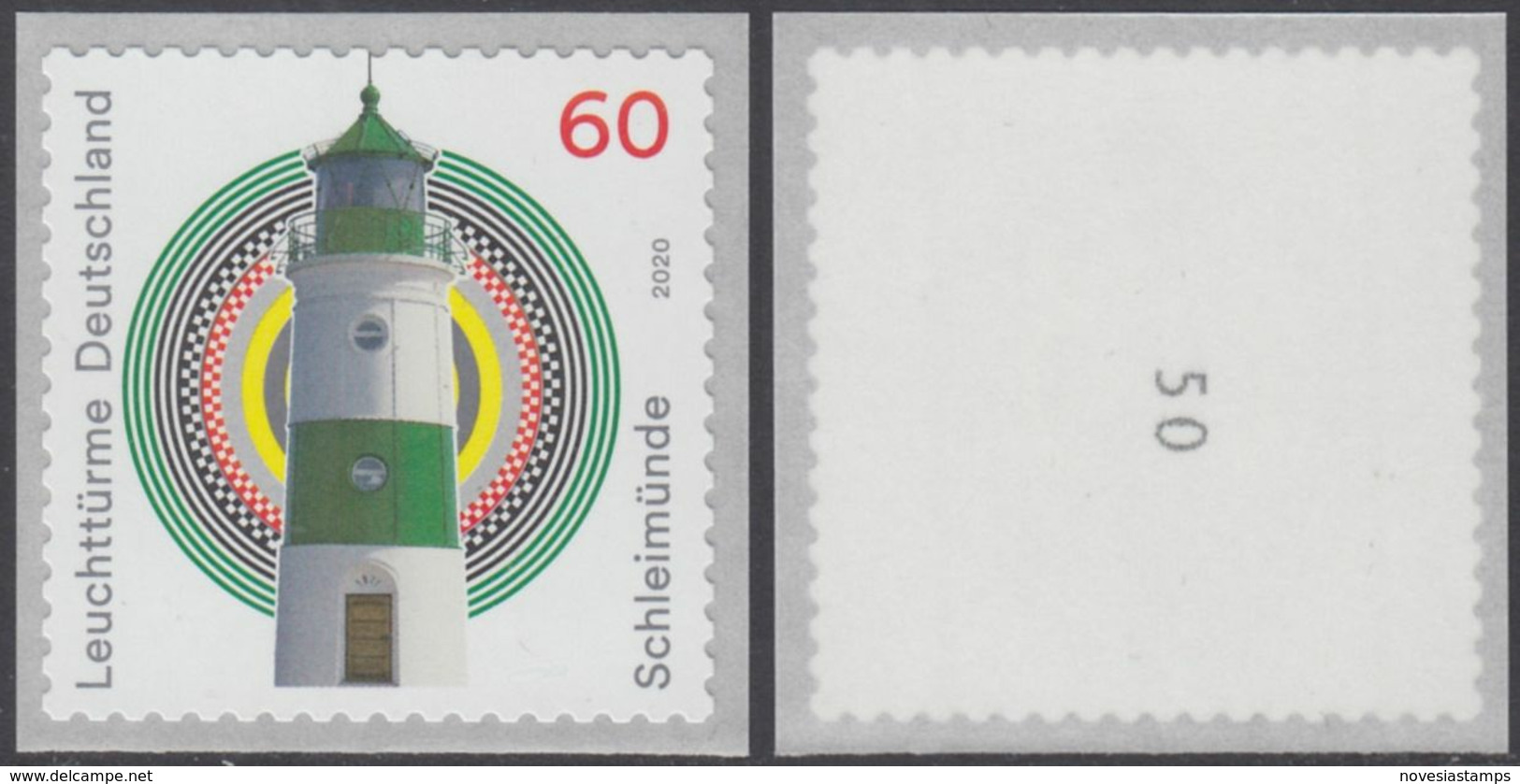 !a! GERMANY 2020 Mi. 3555 MNH SINGLE (coil / Self-adhesive) W/ Backside No. (50) - Lighthouses: Schleimünde - Ungebraucht