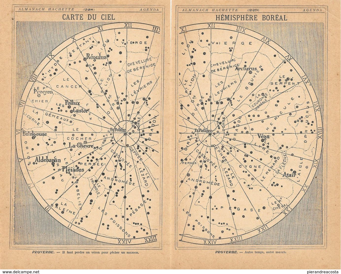 Carte Du Ciel Hemisphere Boreal. Stampa 1930, Doppia Pagina - Prints & Engravings