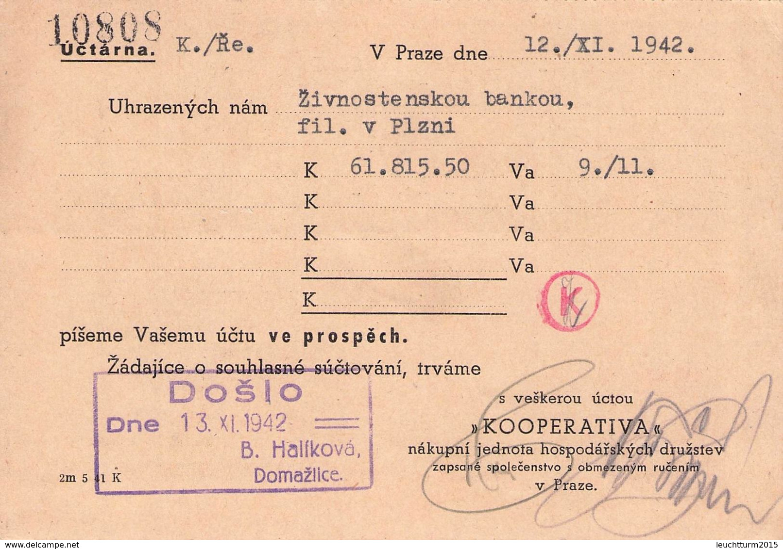 BÖHMEN & MÄHREN - POSTKARTE FREISTEMPEL 60 HELLER 1942 PRAHA7 - DOMAZLICE /AS48 - Cartas & Documentos