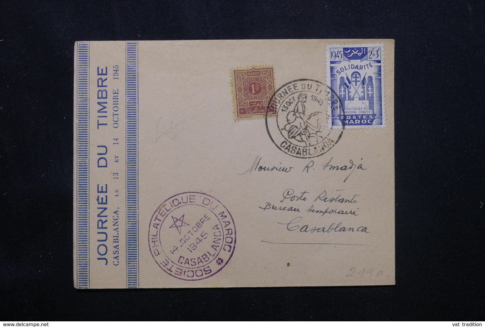 MAROC - Enveloppe De La Journée Du Timbre De Casablanca En 1945 - L 69828 - Briefe U. Dokumente