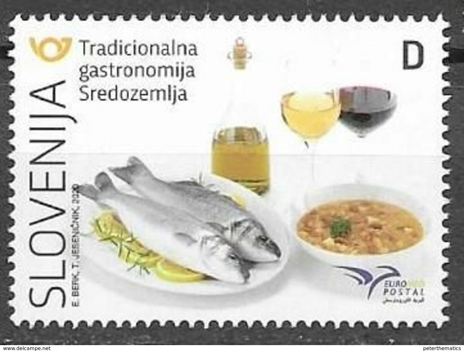 SLOVENIA, 2020, MNH,EUROMED, GASTRONOMY OF THE MEDITERRANEAN, SEAFOOD, FISH, OLIVE OIL, WINE, 1v - Food