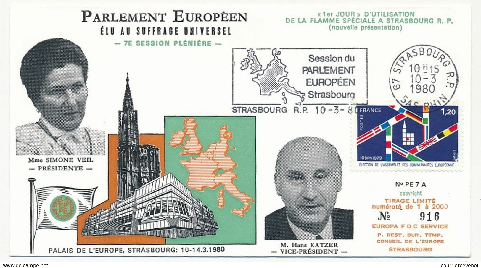 France - Env. OMEC Strasbourg Session Du Parlement Européen 10/3/1980 - Illustration Mme Simone Veil / M. Katzer - Ideas Europeas