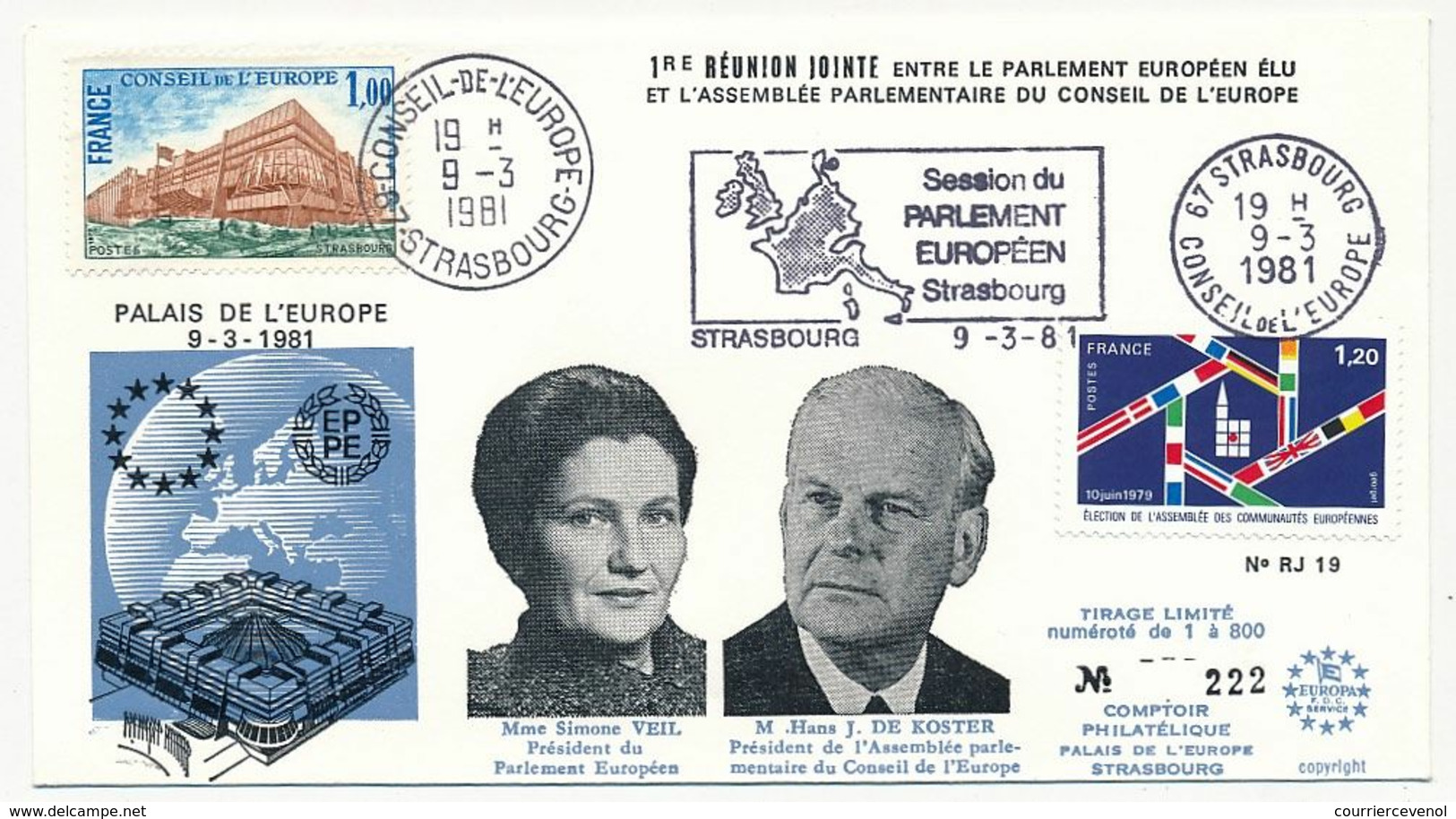 France - Env. OMEC Strasbourg C.E. Session Du Parlement Européen 9/3/1981 - Illustration Mme Simone Veil / M. De Koster - Ideas Europeas