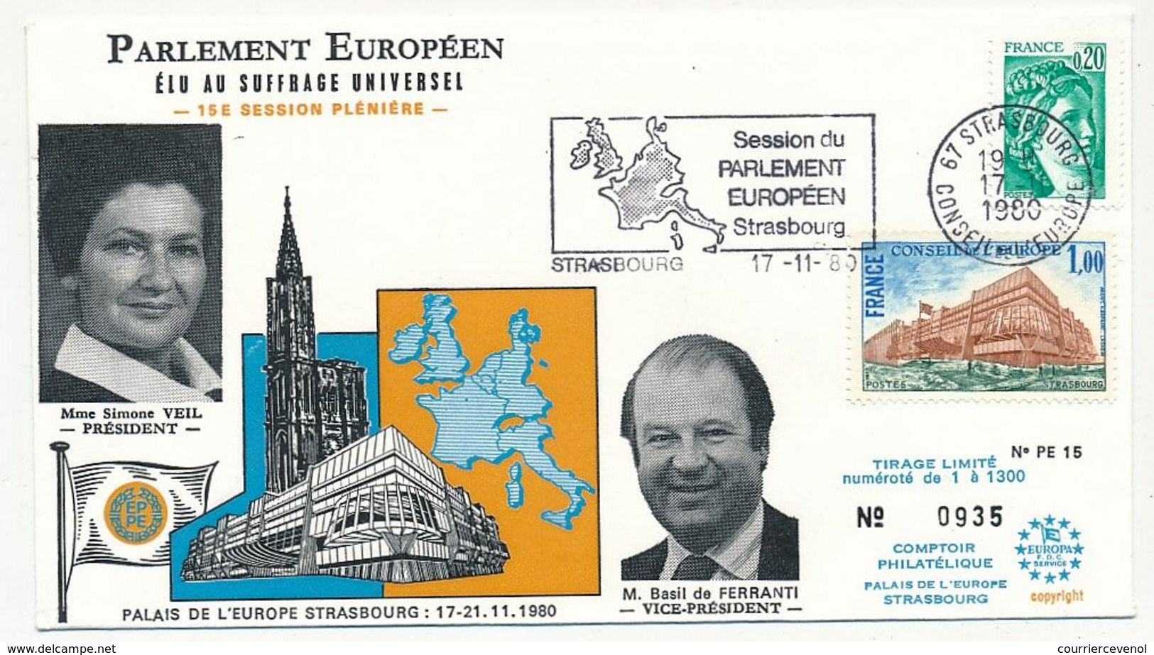France - Env. OMEC Strasbourg C.E. Session Du Parlement Européen 17/11/80 - Illustration Mme Simone Veil /M. De Ferranti - Europäischer Gedanke