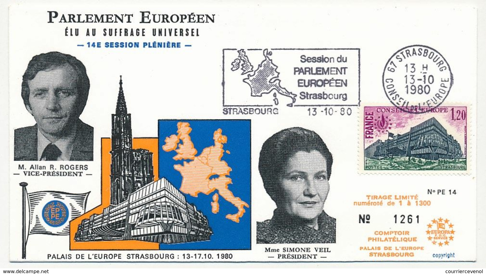 France - Env. OMEC Strasbourg C.E. Session Du Parlement Européen 13/10/80 - Illustration Mme Simone Veil / M. Rogers - Idées Européennes