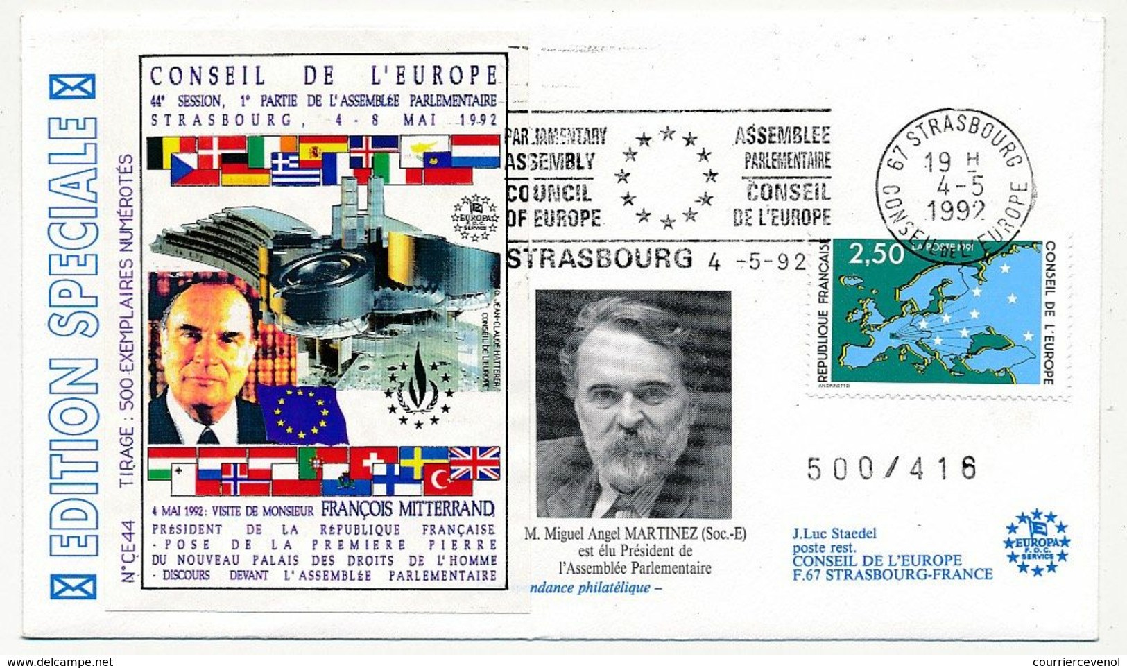 France - Env. OMEC Strasbourg C.E. Assemblée Parlementaire 4/5/1992 - Visite De François Mitterrand - Idee Europee