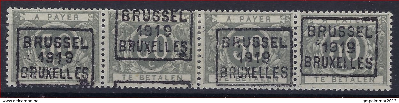 Nr. TX16A Strip Van 4 Waarbij 2 X ** MNH Voorafgestempeld  BRUSSEL 1919 BRUXELLES In Goede Staat ! Verkoop Aan 95 € ! - Roulettes 1910-19