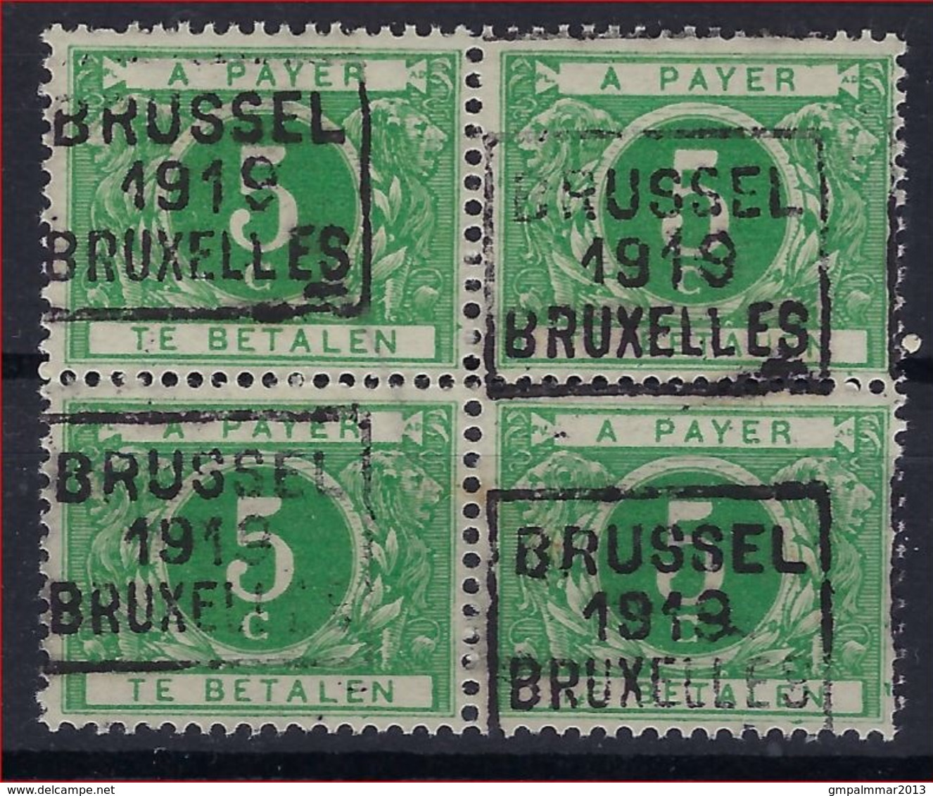 Nr. TX12A Blok Van 4  ** MNH Voorafgestempeld  BRUSSEL 1919 BRUXELLES In Goede Staat ! Verkoop Aan 65 € ! - Rolstempels 1910-19