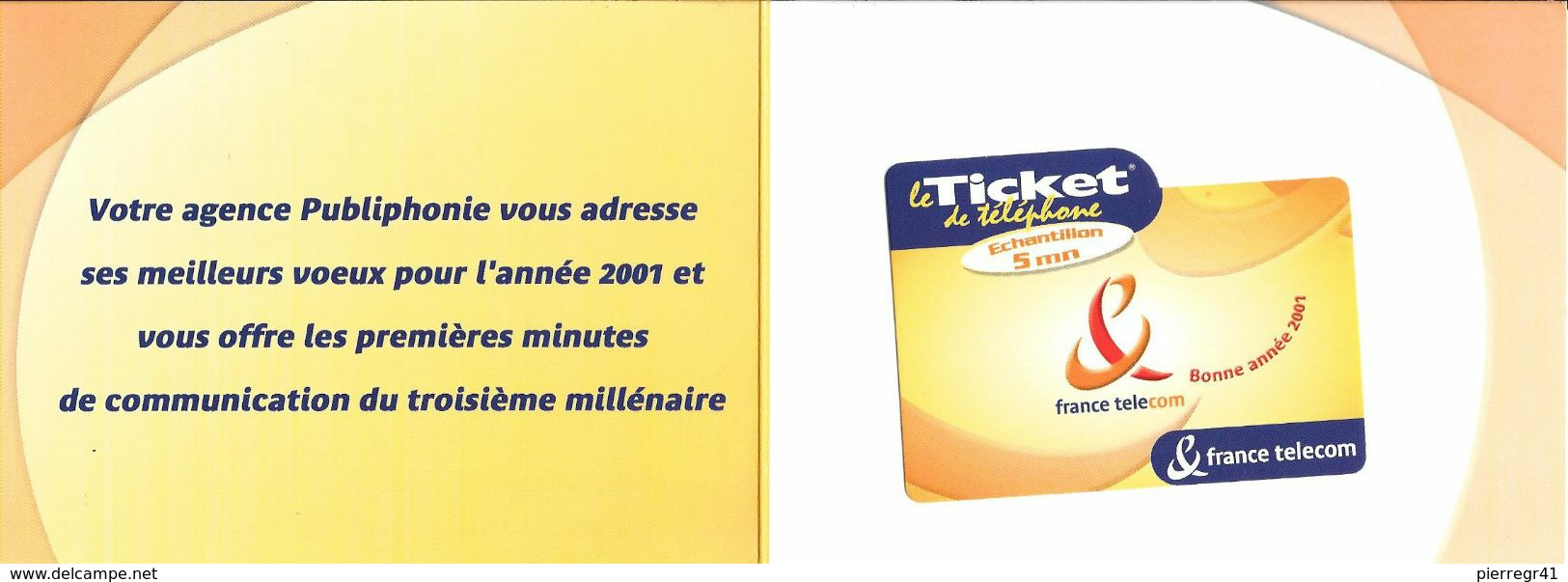 TICKET TELEPHONE-FRANCE-PU60-2001-ECHANTILLON 5Mn- Non Gratté-avec ENCART-NEUF-TBE - Biglietti FT