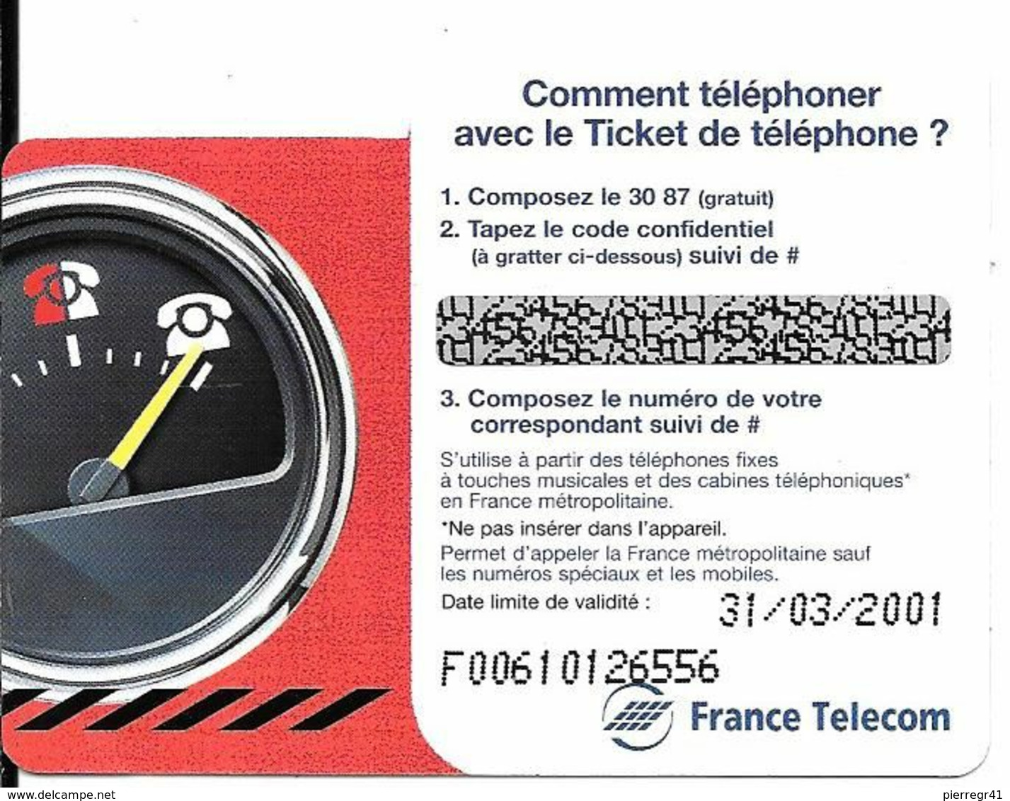 TICKET TELEPHONE-FRANCE-PU08G-2000-ECHANTILLON 3Mn-COMPTEUR 1 Non Gratté-avec ENCART-NEUF-TBE - FT