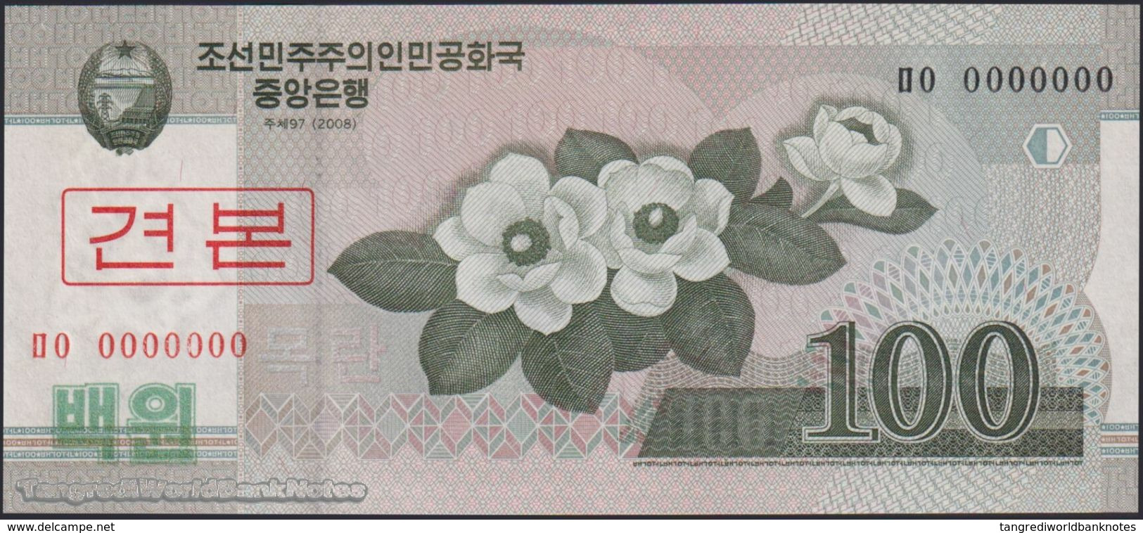 TWN - NORTH KOREA 61a2-SP - 100 Won 2008 (2009) Specimen 0000000 - Prefix ㅁㅇ UNC - Corea Del Nord
