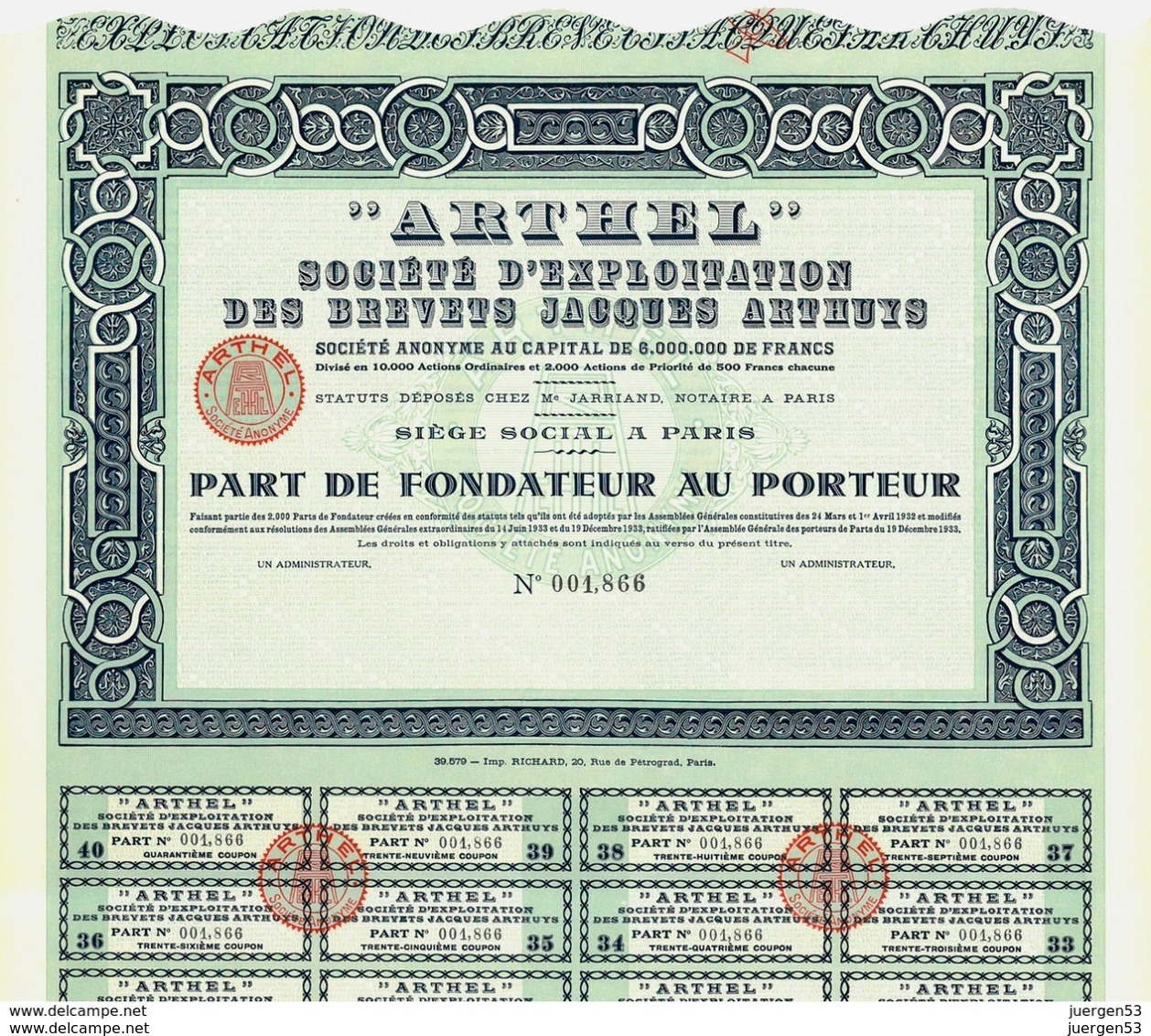 "ARTHEL" – Part De Fondateur - A - C