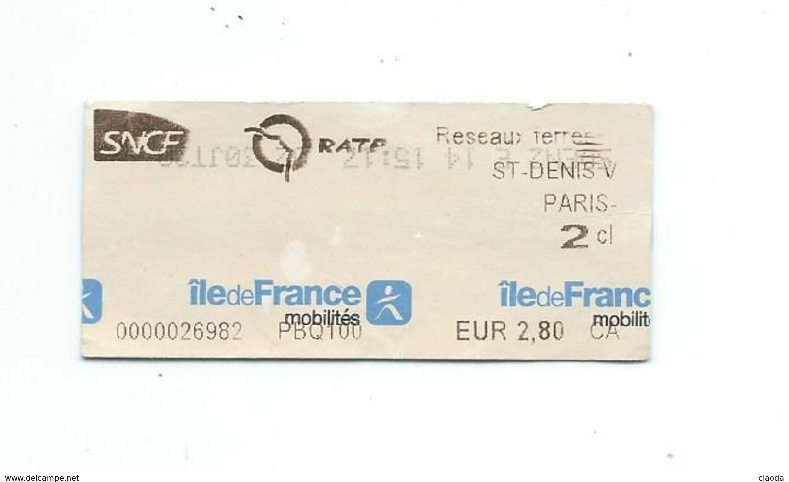 170 T - TICKET RATP - RESEAU TERRE  ST DENIS 2éme Cl - ÎLE DE FRANCE - Europe