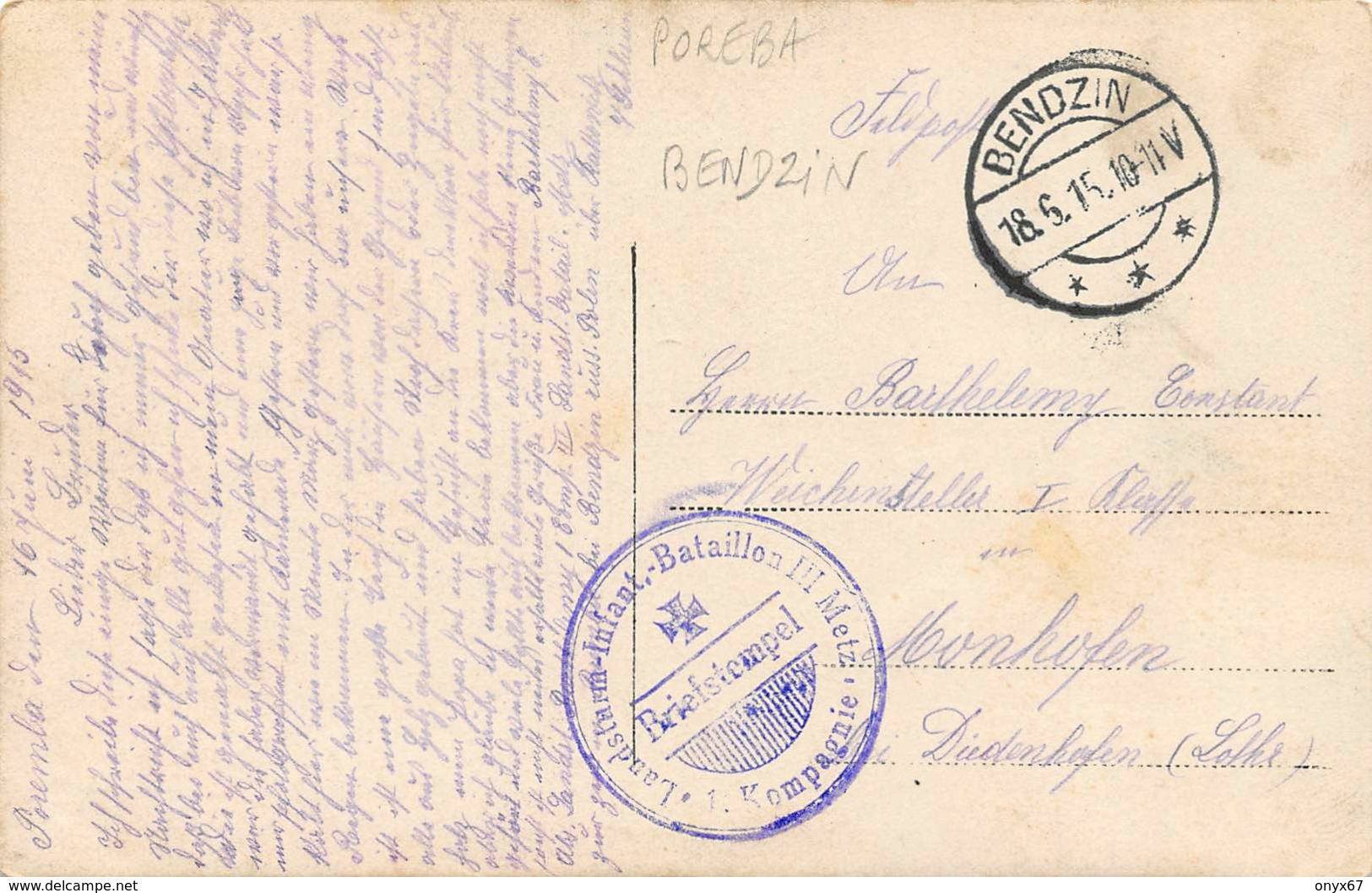 Carte Photo Militaire BENDZIN-BENDSBURG-Poremba-Polen-Poland-Polska-Schlesien-Soldaten-Accordéon-Briefstempel Metz - Poland