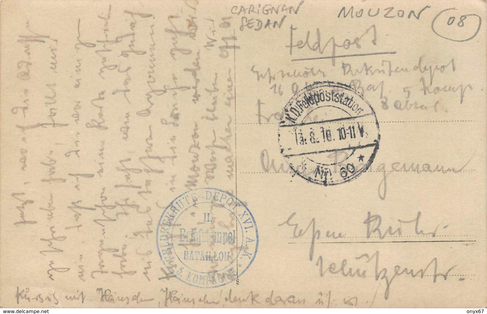 Carte Postale Photo Militaire Allemand MOUZON-08-Ardennes-Sedan-Carignan-Abris Allemand-Guerre 14/18 Krieg-Briefstempel - Sonstige & Ohne Zuordnung