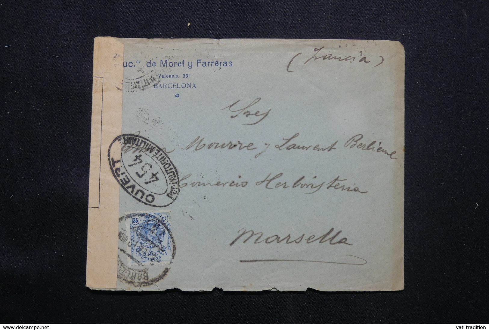 ESPAGNE - Enveloppe Commerciale De Barcelone Pour La France Avec Contrôle Postal - L 69858 - Brieven En Documenten
