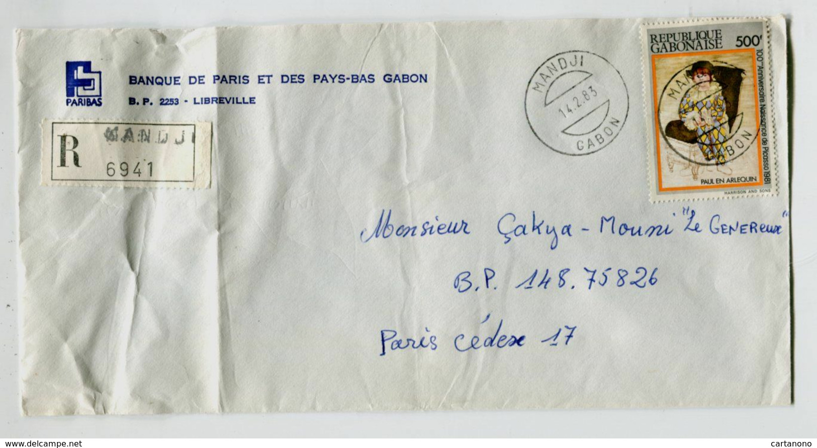 PICASSO - GABON MANDJI - Affranchissement 500F Sur Lettre Recommandée 1983 - Picasso