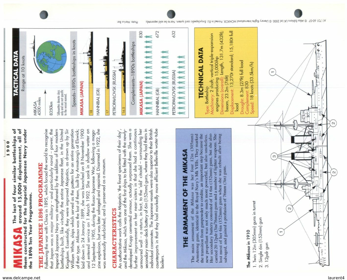 (25 X 19 Cm) (26-08-2020) - H - Photo And Info Sheet On Warship - Japan Navy - Mikasa - Bateaux
