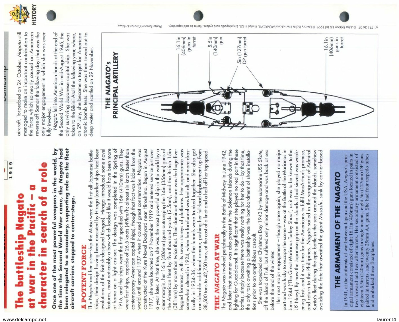 (25 X 19 Cm) (26-08-2020) - H - Photo And Info Sheet On Warship - Japan Navy - Nagato - Bateaux