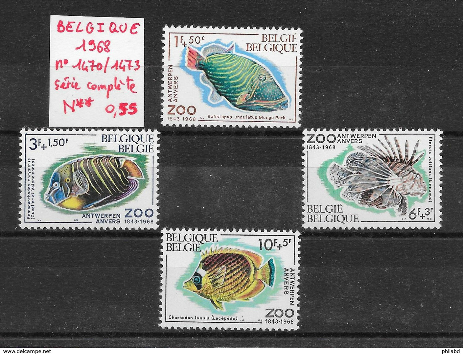 Poisson  Ange Baliste Poisson-papillon Rascasse - Belgiquie N°1470 à 1473 1968 ** - Fishes