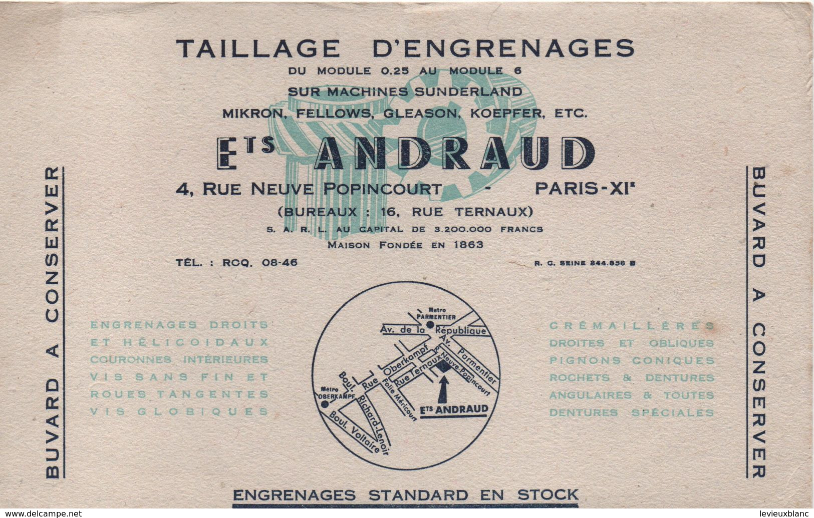 Buvard Ancien/Taillage D'Engrenages/ Ets ANDRAUD/Rue Neuve Popincourt  Paris XI//Vers1950-60  BUV462 - L