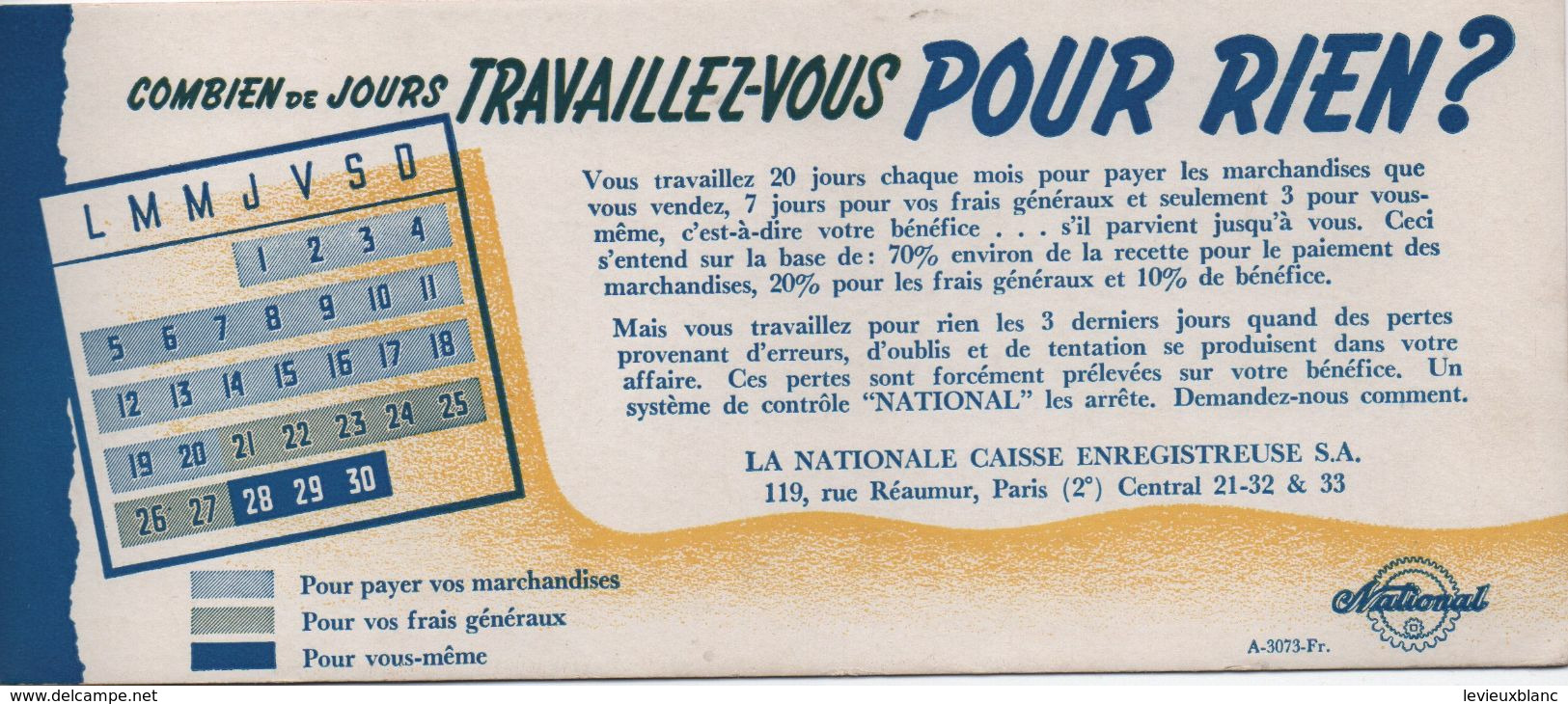 Buvard Ancien/Comptabilité/La Nationale Caisse Enregistreuse SA/Rue Réaumur Paris II/ Vers 1950-60  BUV463 - C