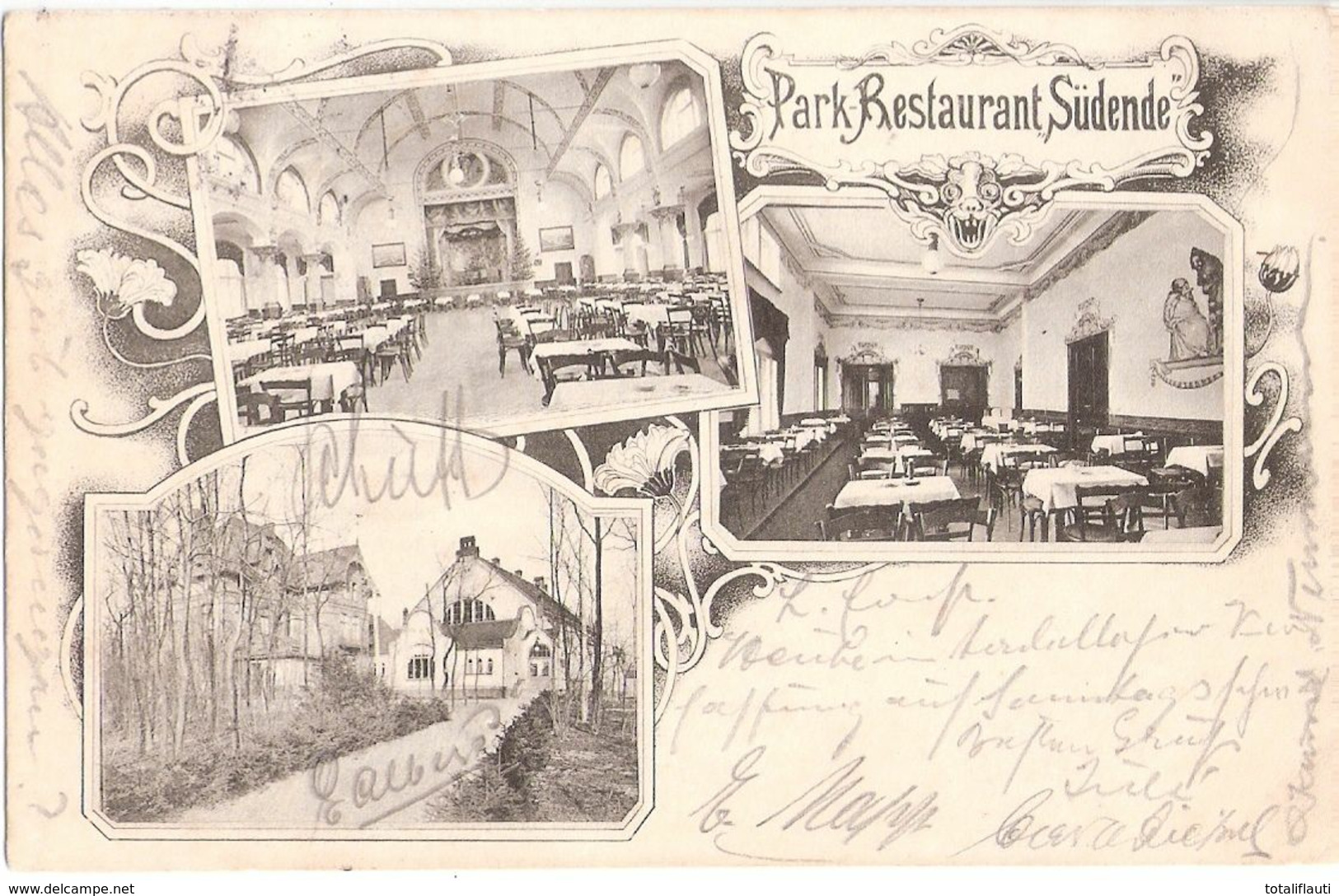 BERLIN STEGLITZ Park Restaurant Südende Innen Außen Jugendstil Rahmen 30.4.1905 Gelaufen - Steglitz