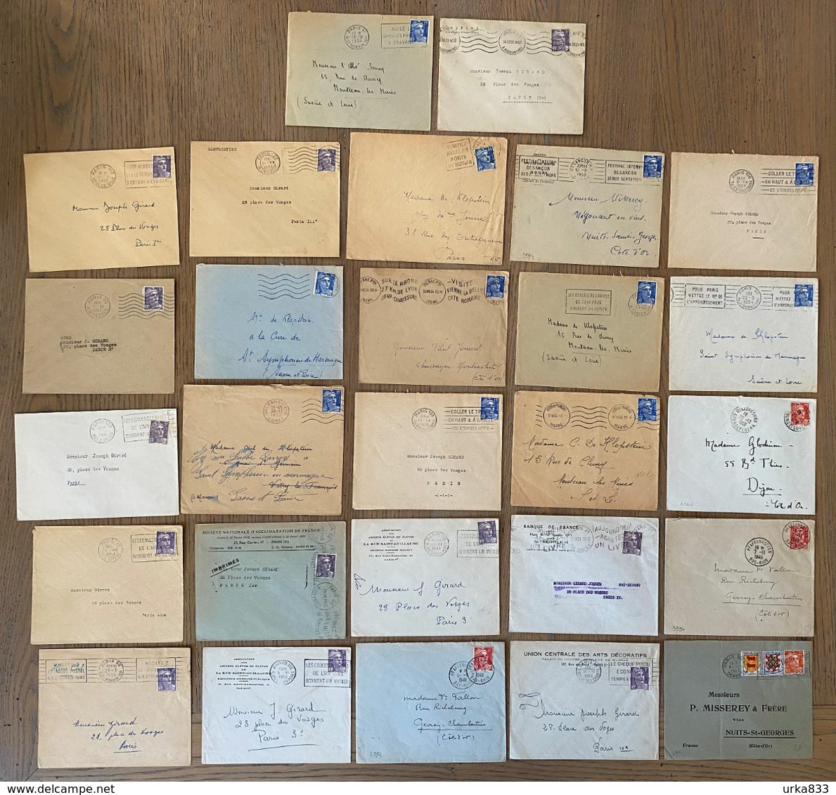 Lot Lettres Enveloppes Avec Timbre Marianne Gandon à étudier Marcophilie - 1921-1960: Modern Period
