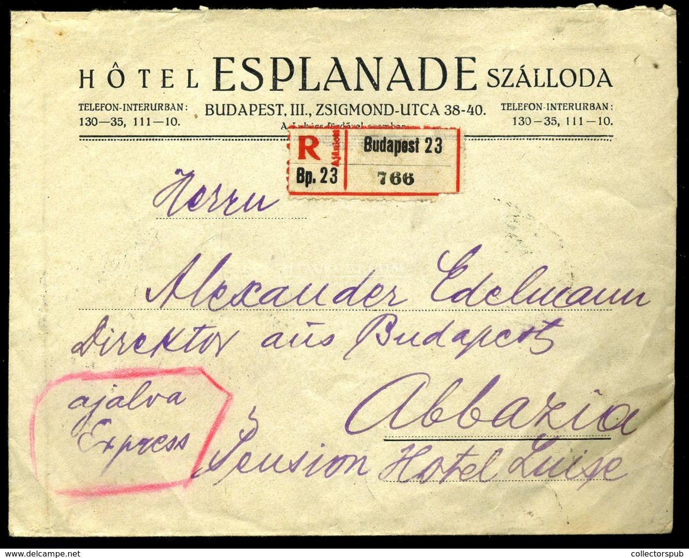 BUDAPEST 1924. Dekoratív, Expressz Ajánlott Hotel Levél Abbaziába Küldve - Gebruikt