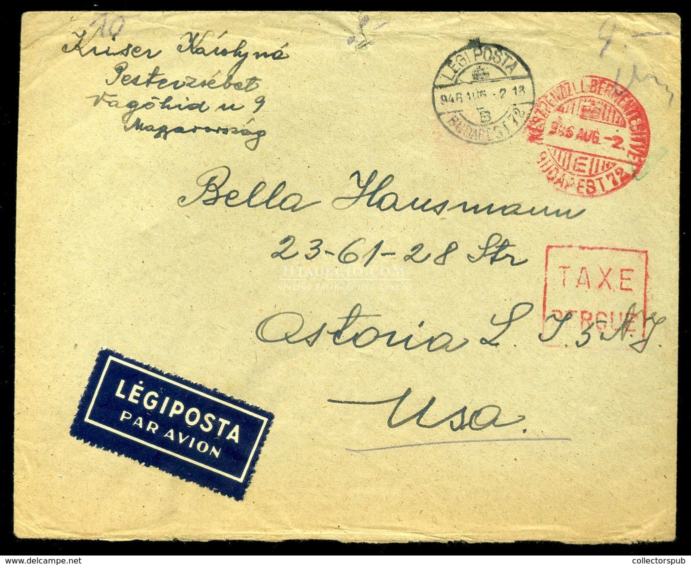 BUDAPEST 1946.08.02. Légi Levél Kp Bérmentesítéssel Az USA-ba Küldve - Cartas & Documentos