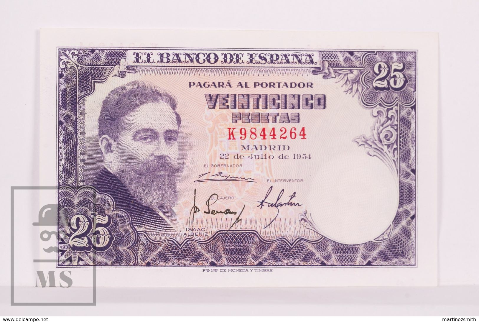 Banknote Spain -  25 Pesetas – July 1954 – Isaac Albeñiz, Music Composer - Condition VF - Pick 147a - 25 Peseten