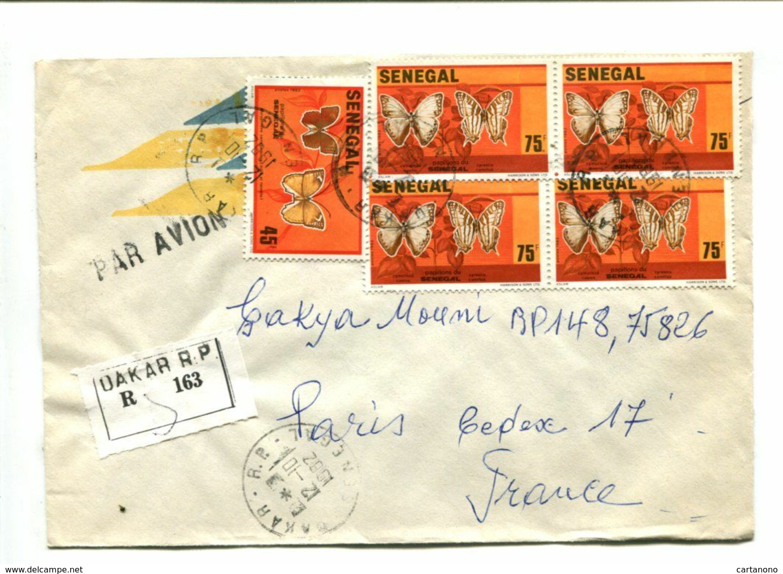 PAPILLONS BUTTERFLY - SENEGAL 1982 - Affranchissement Multiple Sur Lettre Recommandée - Papillons