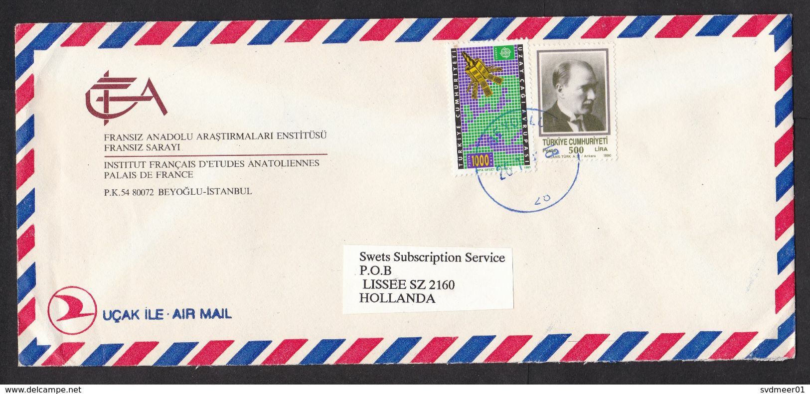 Turkey: Airmail Cover To Netherlands, 1991, 2 Stamps, Satellite, Space, CEPT, Europa (minor Damage) - Cartas & Documentos