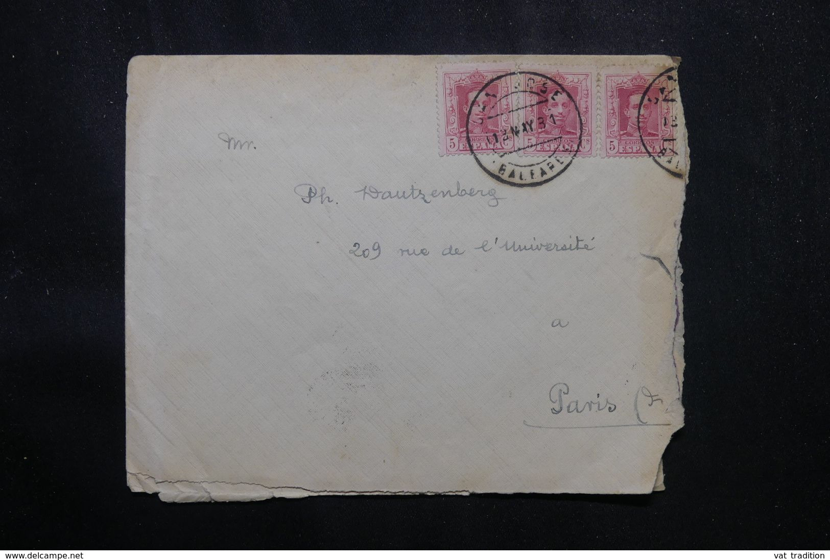 ESPAGNE - Enveloppe Des Baléares Pour La France En 1931 , Affranchissement Alphonse XIII - L 70129 - Covers & Documents