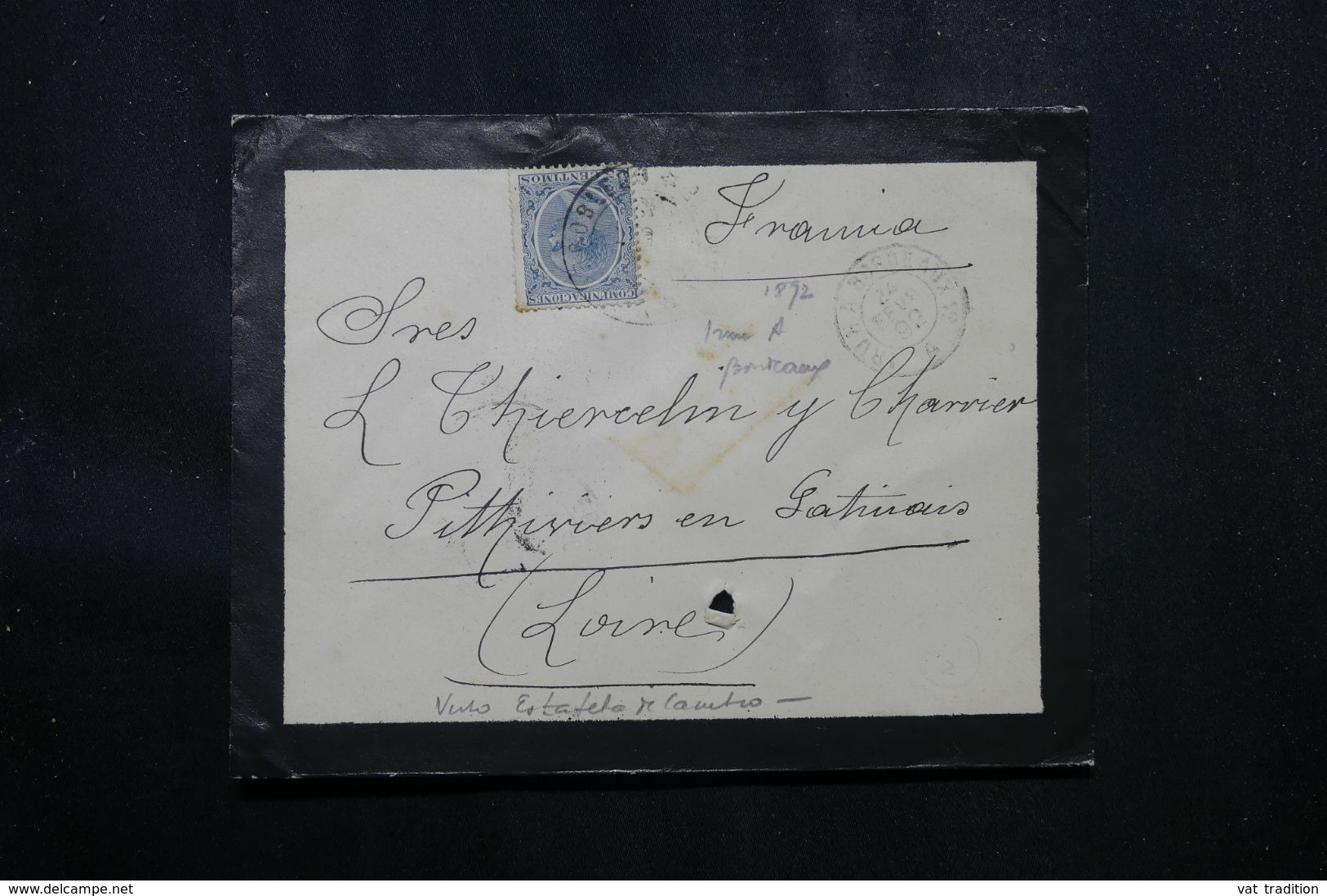 ESPAGNE - Enveloppe Pour La France En 1892 , Cachet D'entrée En France Par Irun - L 70182 - Covers & Documents