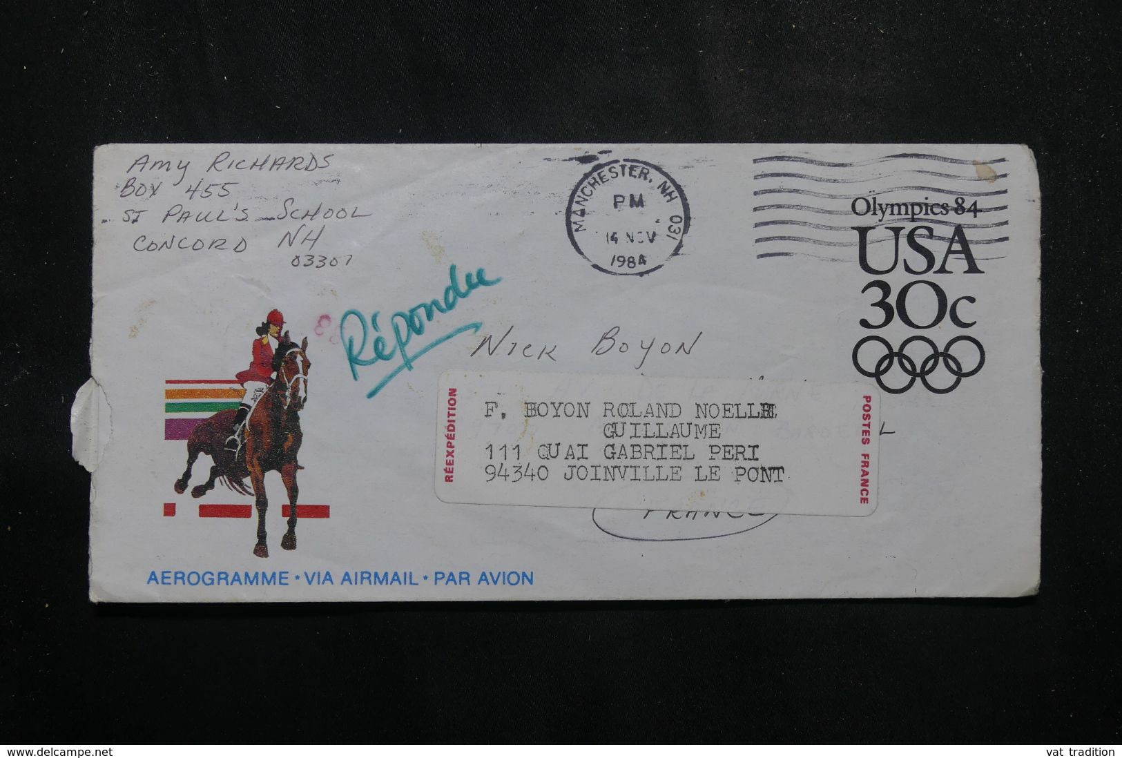 ETATS UNIS - Entier Postal Jeux Olympiques, De Manchester En 1984 Pour La France - L 70189 - 1981-00