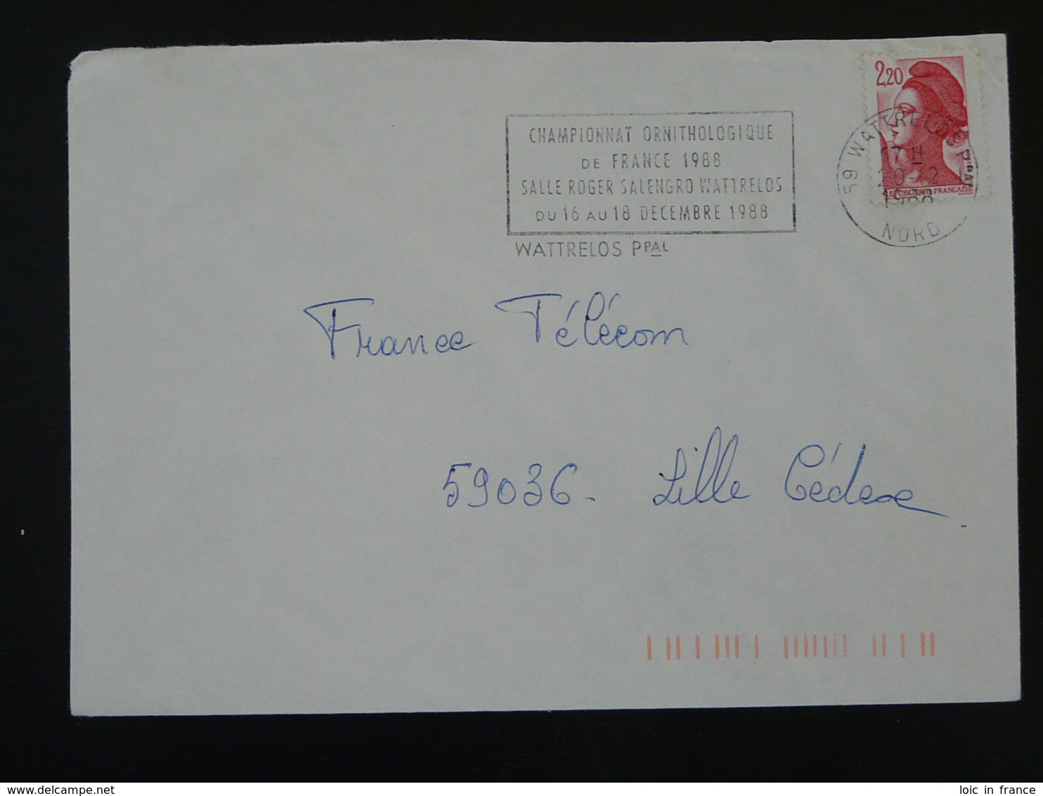 59 Nord Wattrelos Championnat Ornithologique 1988 - Flamme Sur Lettre Postmark On Cover - Oblitérations & Flammes