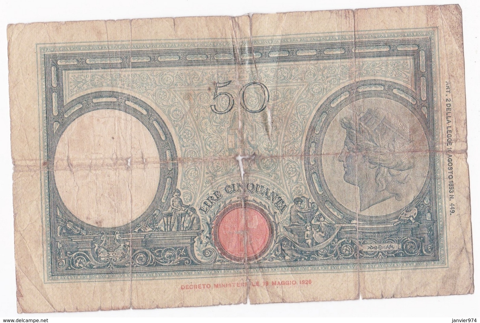 Banca D’Italia 50 Lire 1943, Alphabet : O 15 N° 014278, Circulé - 50 Lire