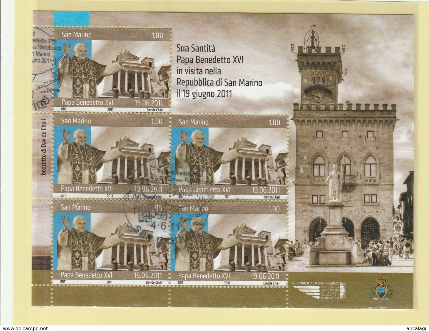 RSM Fr. USATI 097 - San Marino 2011 - "PAPA BENEDETTO XVI" Foglietto 5v. Da € 1,00 - Used Stamps
