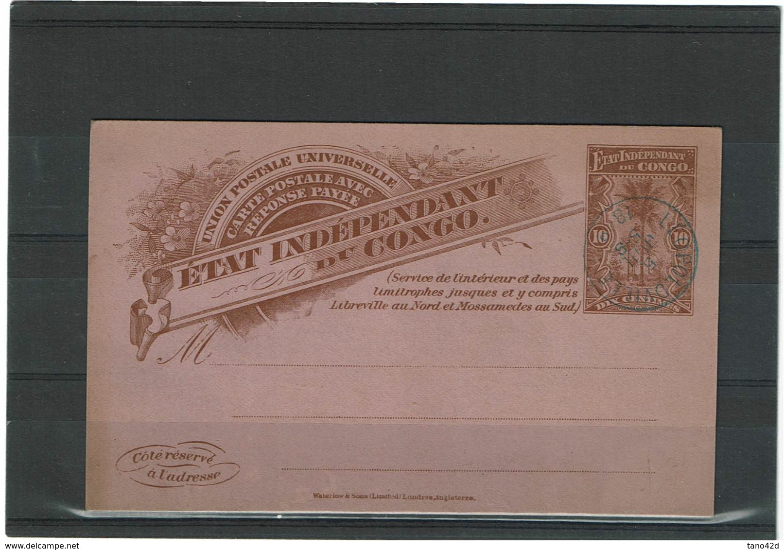 LRD3B-  EP CP ETAT INDEPENDANT DU CONGO 10c OBL. LEOPOLDVILLE - 1884-1894