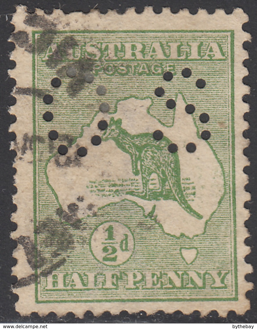 Australia 1913 Used Sc #1 SG #O16 1/2p Kangaroo And Map Small OS Puncture Variety - Servizio