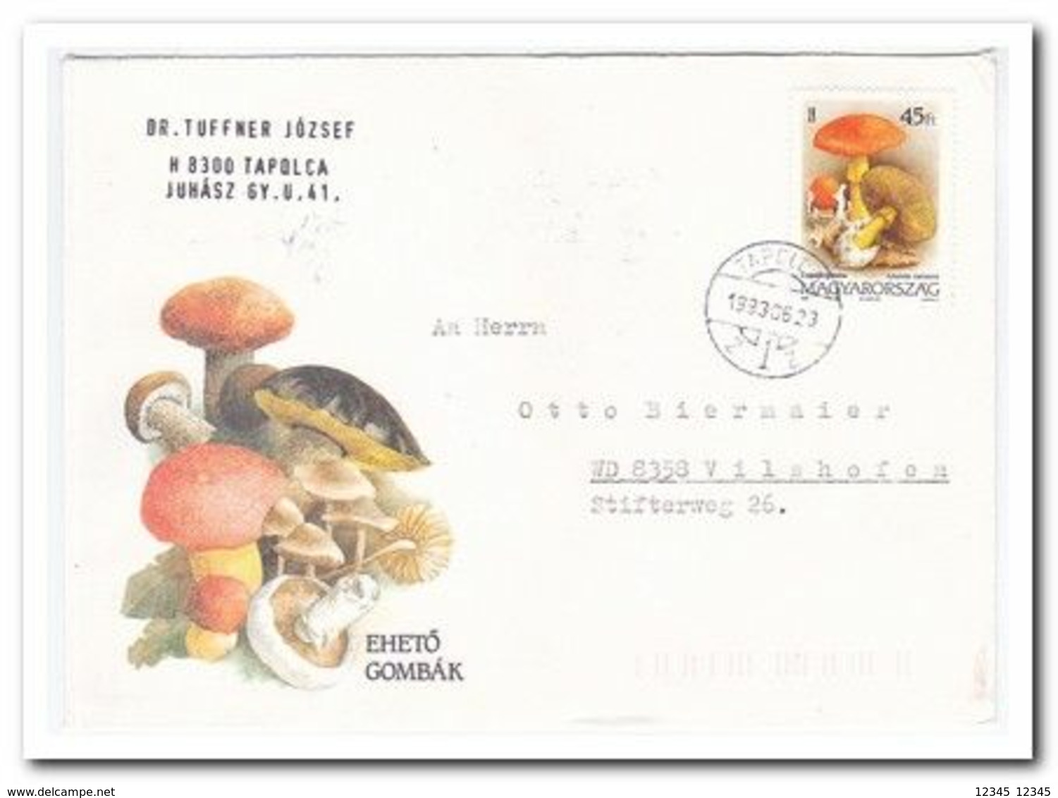 1993, 2 Letters From Tapolca To Vilshofen Germany, Mushrooms - Briefe U. Dokumente