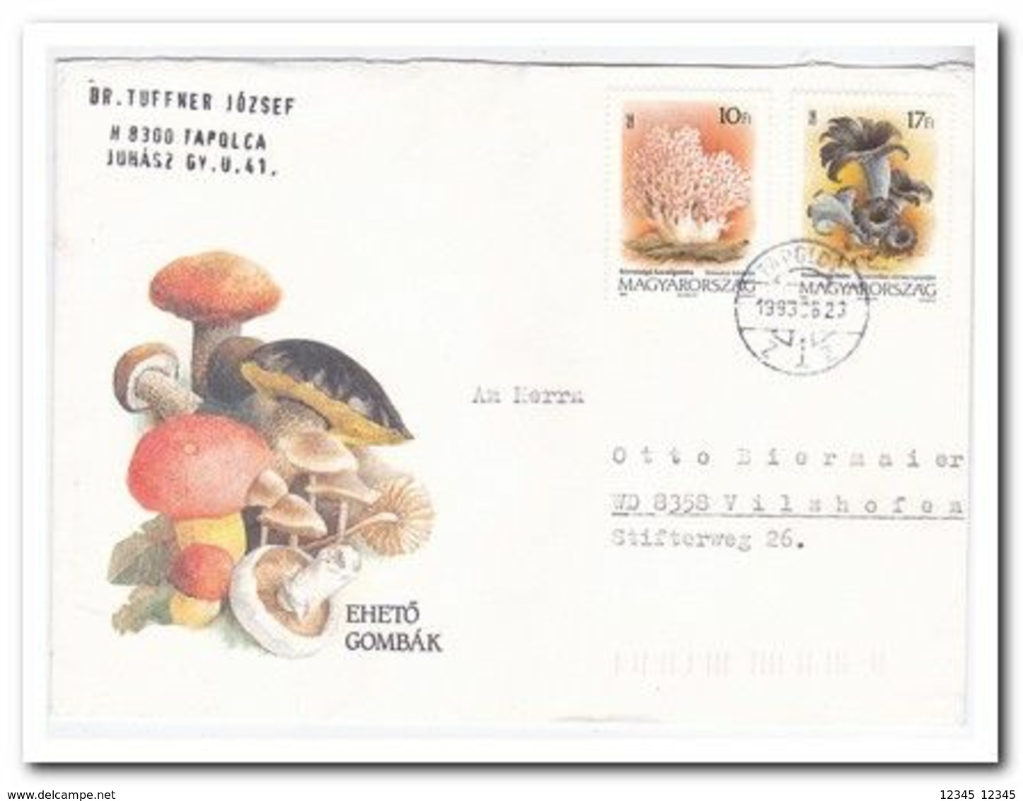 1993, 2 Letters From Tapolca To Vilshofen Germany, Mushrooms - Briefe U. Dokumente